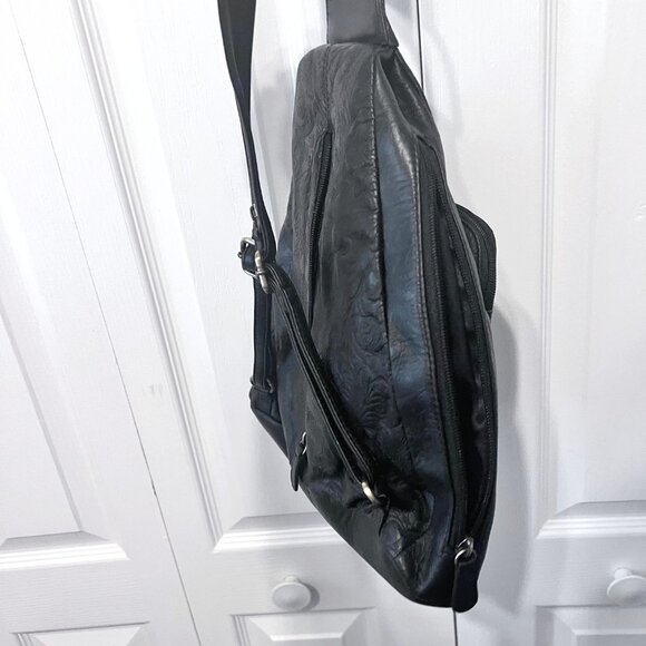 Great American Leather Works-Sling Backpack-Embossed Floral-Black-Lots/Storage main image 5